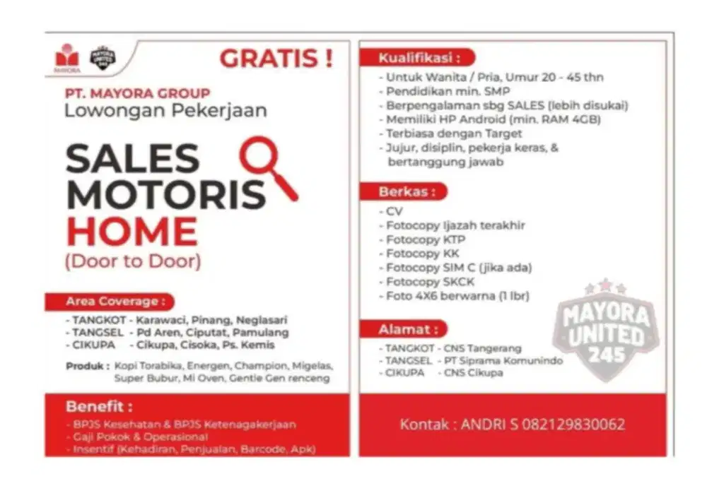 Sales Motoris Mayora United Home
