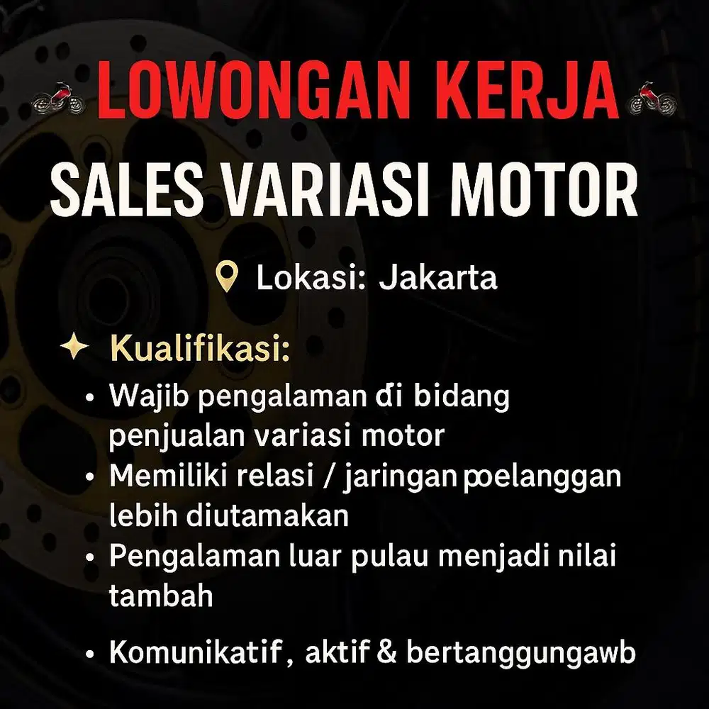 Dibutuhkan Sales Variasi Motor
