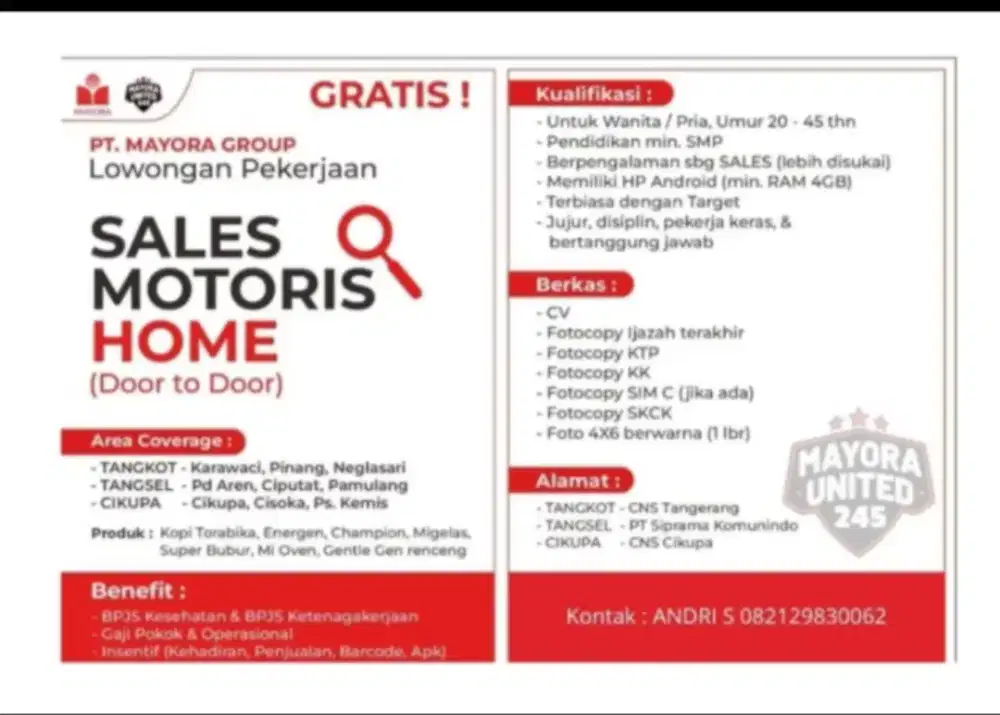 Sales Motoris Mayora United Home