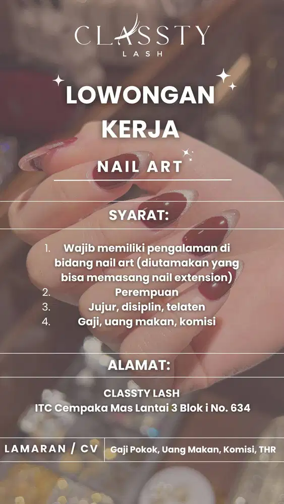 lowongan kerja nail art / terapis kuku