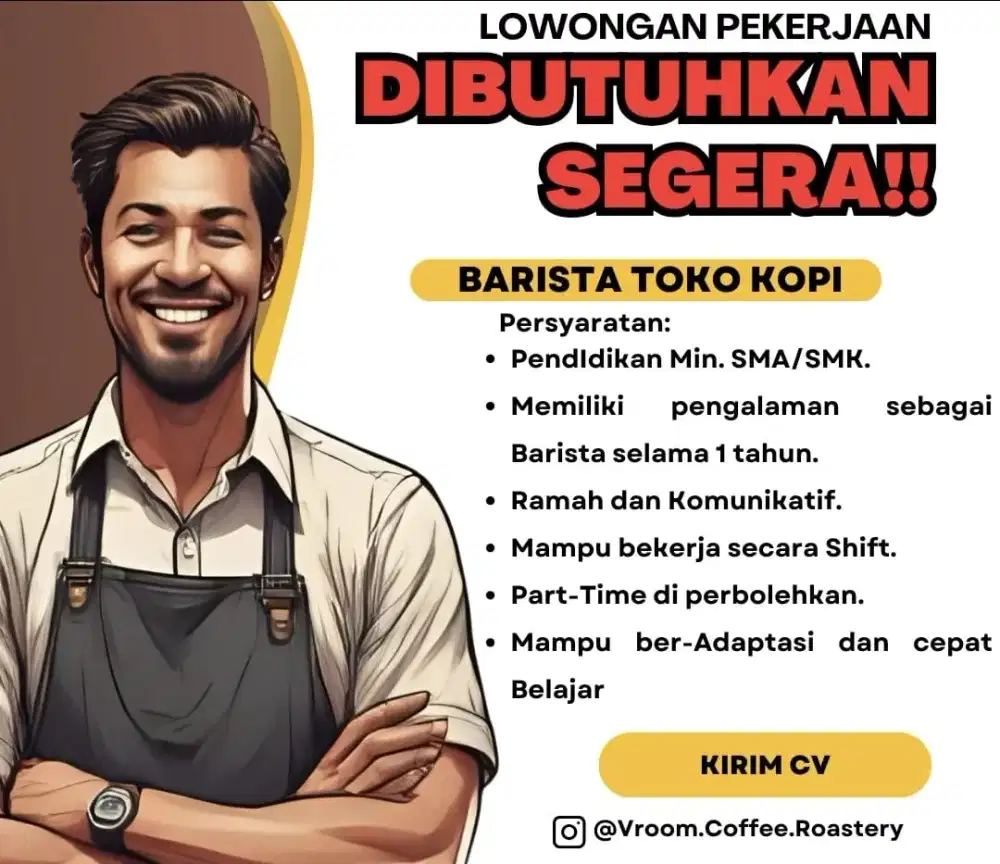 Dibutuhkan: Barista untuk Toko Kopi