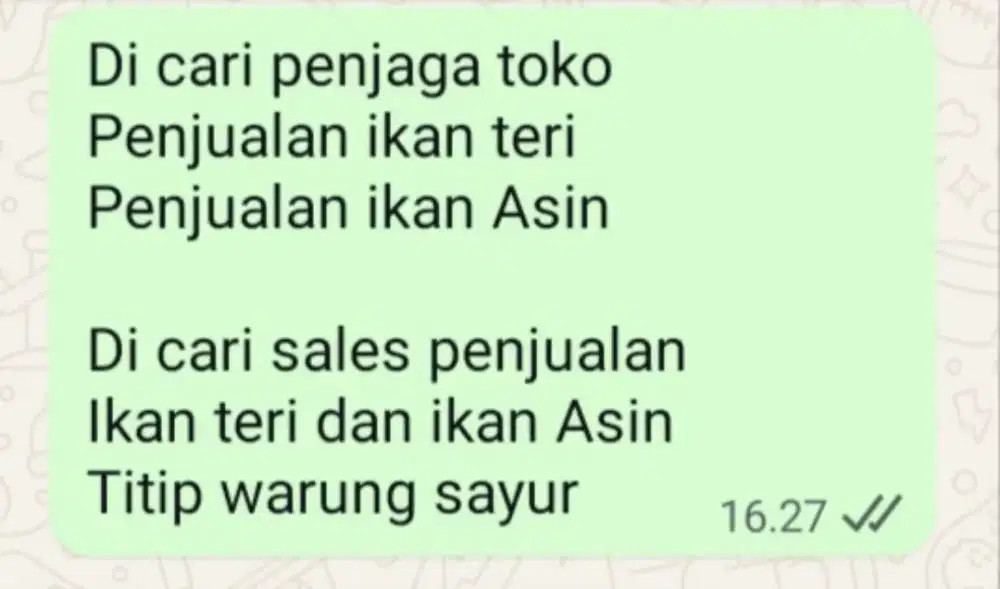 Di cari penjaga toko dan sales penjualan