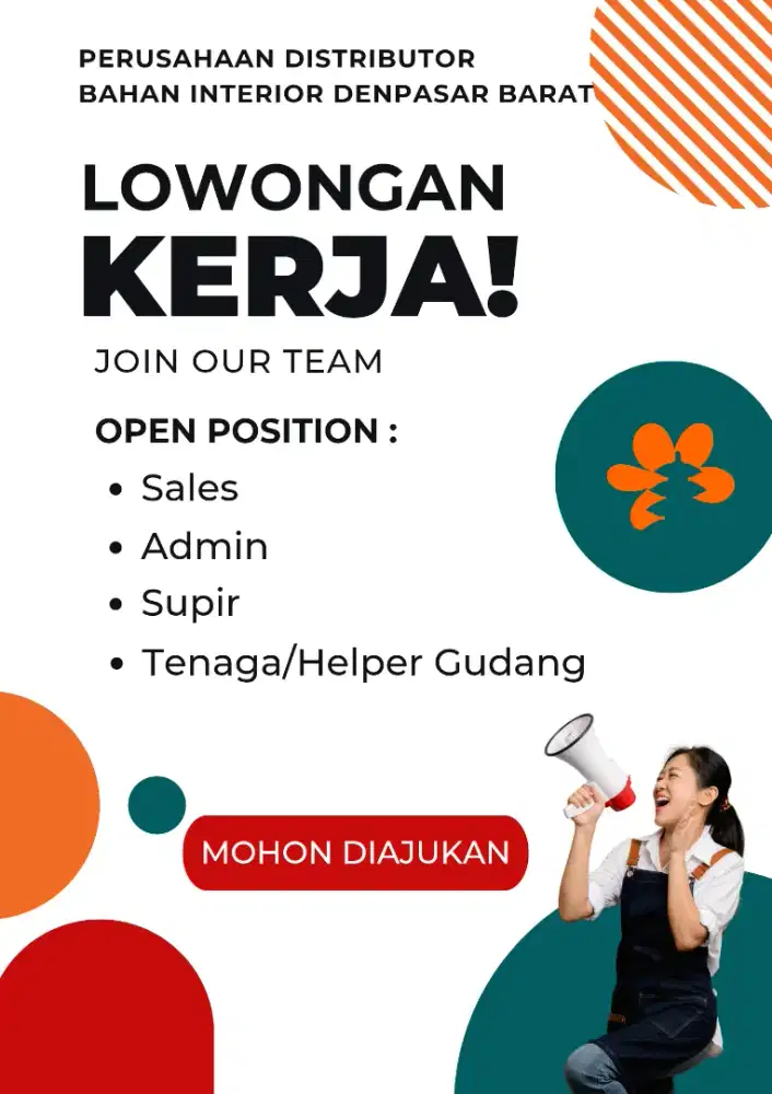 Lowongan Perusahaan Distributor Supir, Helper, Admin, Sales