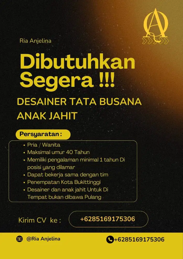 LOWONGAN KERJA FASHION DESAINER & ANAK JAHIT