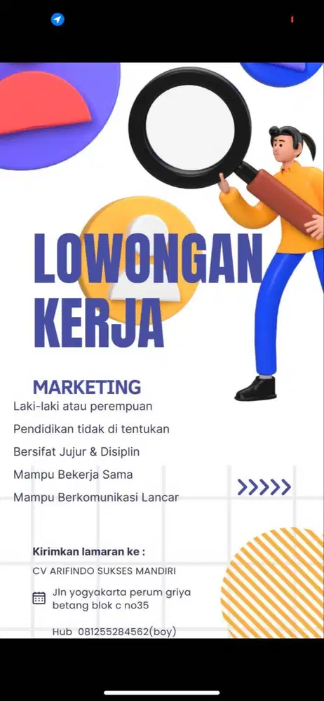 Dibutuhkan segera marketing ada mess dan dapat makan tiap hari