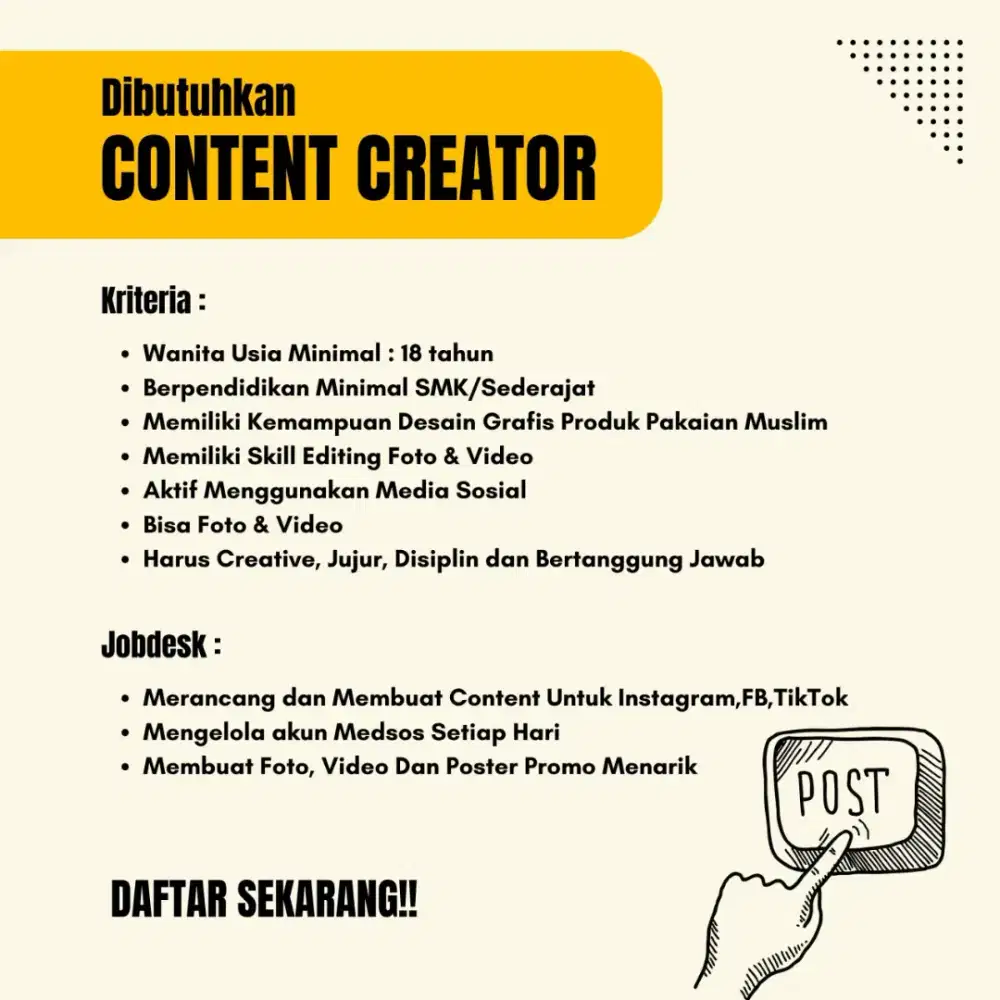 Lowongan Kerja Konten Kreator / Content Creator