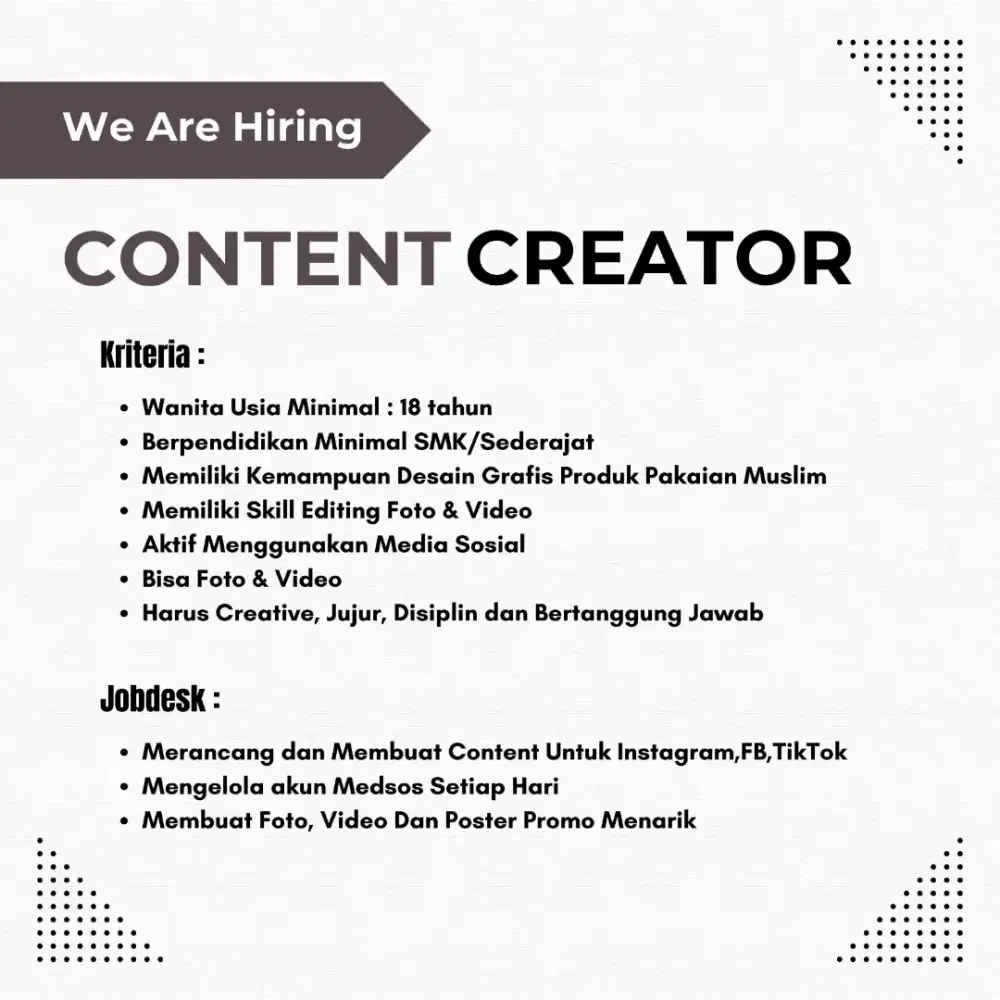 Lowongan Konten Kreator / Content Creator