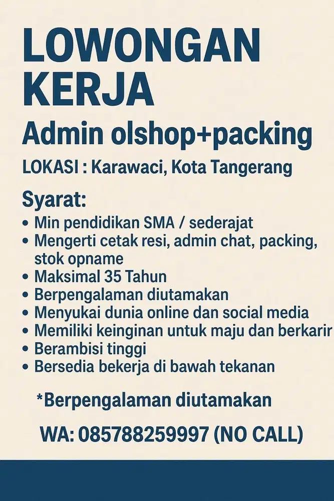 Lowongan supervisor olshop