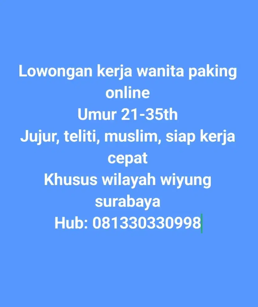 Lowongan kerja paking online shop khusus wanita lokasi wiyung surabaya