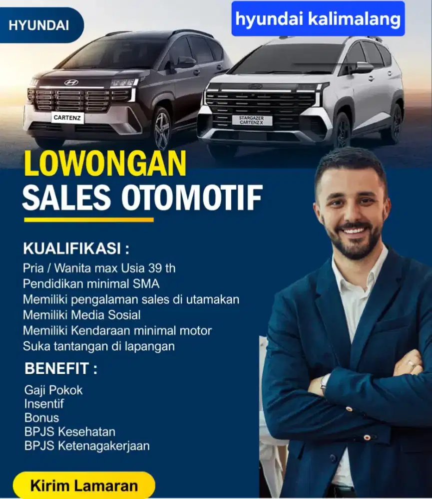 Dibutuhkan segera sales hyundai penempatan hyundai kalimalang