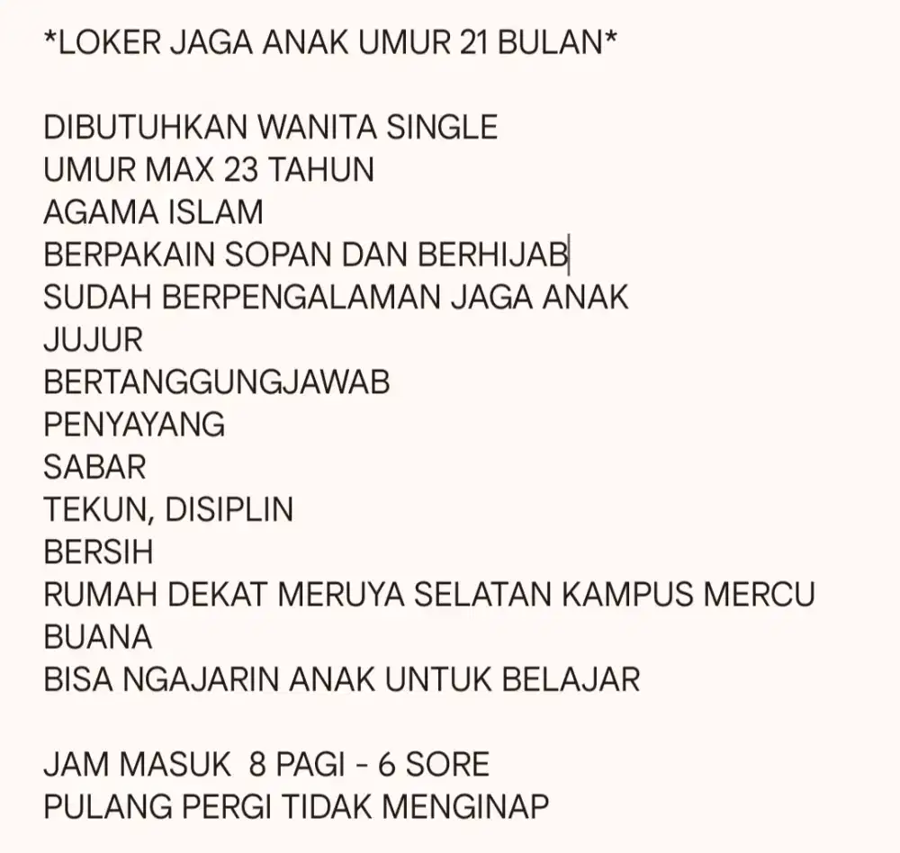 *LOKER JAGA ANAK UMUR 21 BULAN*