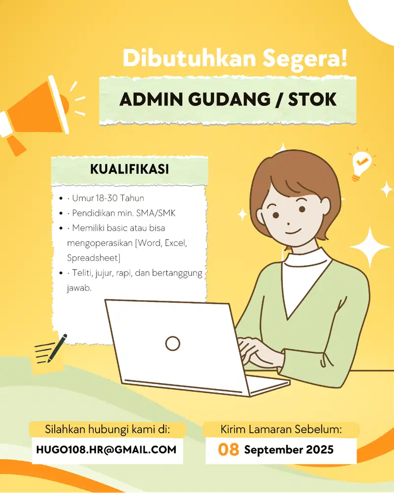 LOWONGAN KERJA ADMIN GUDANG / STOK CENGKARENG JAKARTA