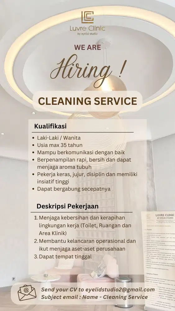 DI BUTUHKAN SEGERA CLEANING SERVICE AREA PIK