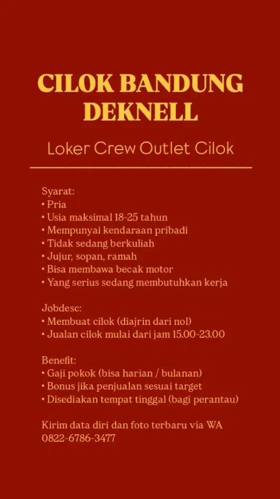 DIBUTUHKAN KARYAWAN COWOK
