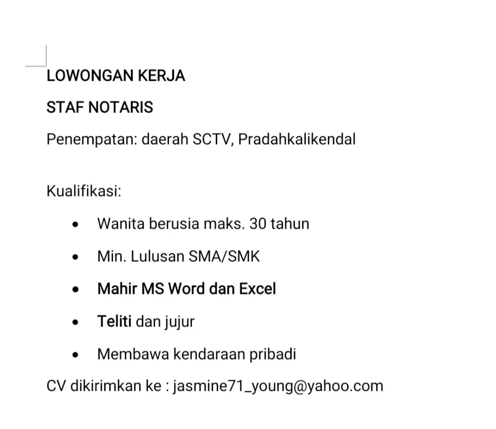 Lowongan Staf Notaris