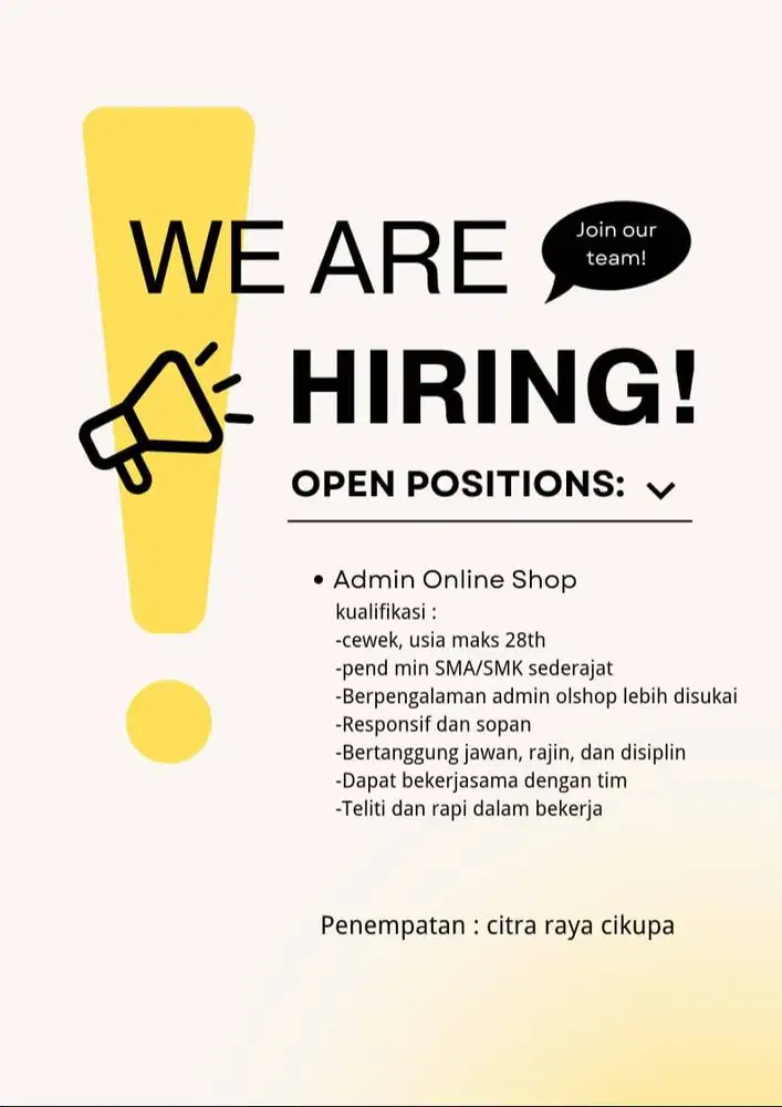 DIBUTUHKAN SEGERA ADMIN OLSHOP