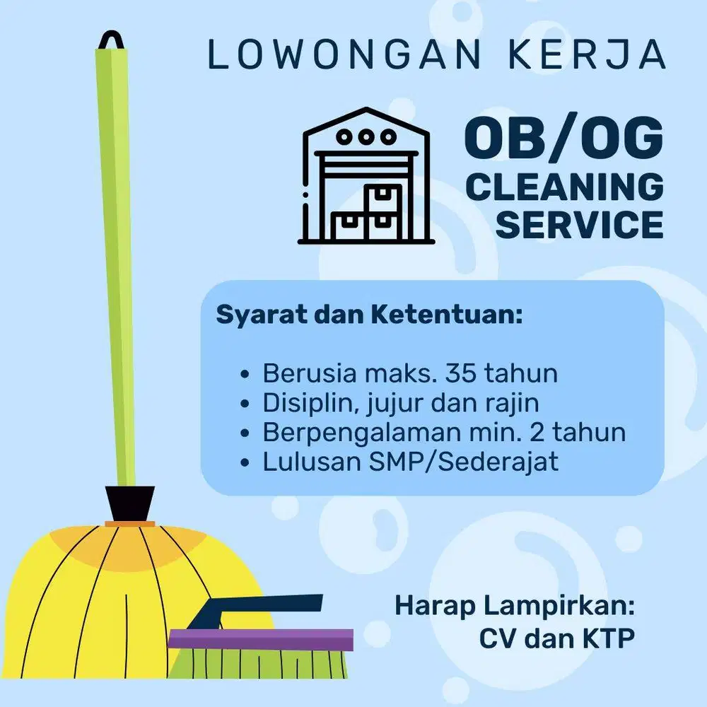 Lowongan Kerja Cleaning Service Pergudangan (Office Boy / Office Girl)