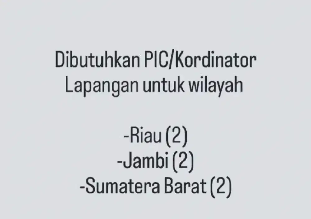 dibutuhkan PIC/Kordinator Lapangan