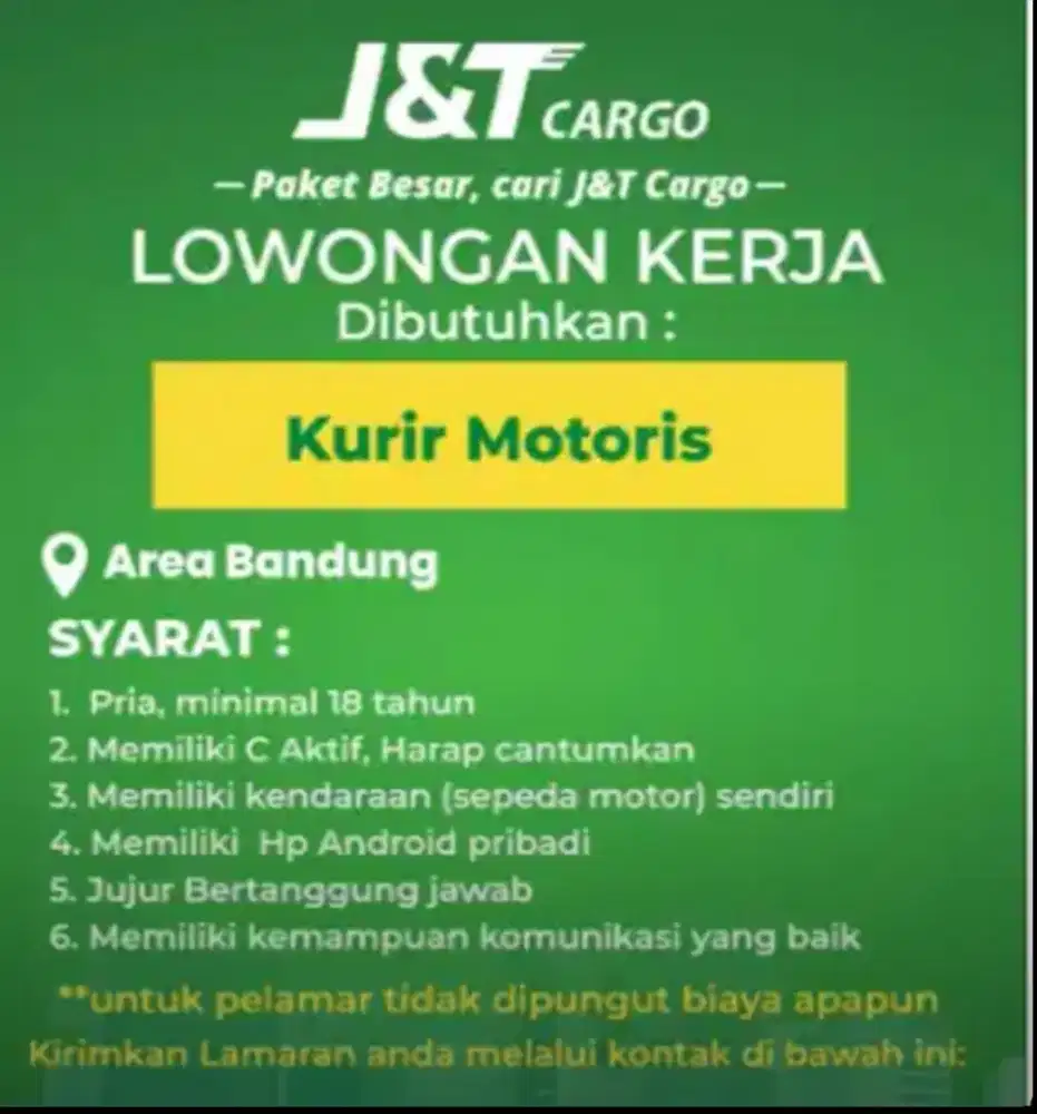 LOWONGAN KURIR MOTOR JNT CARGO