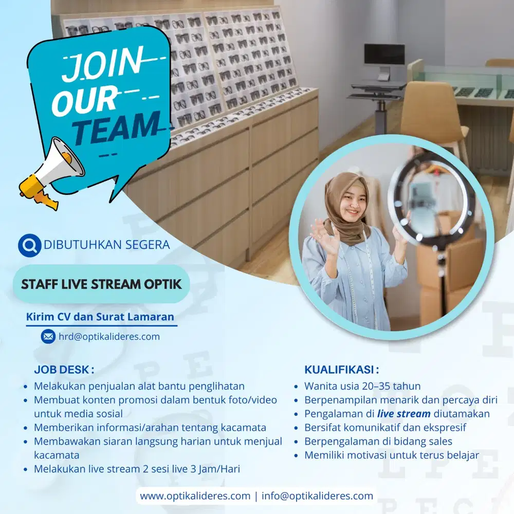 LOWONGAN KERJA – SALES LIVE STREAM COUNTER OPTIK