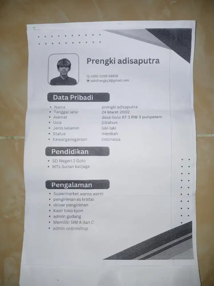 Cari pekerjaan Art,driver atau lainnya siap