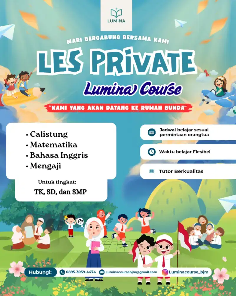 LES PRIVAT BIMBEL MATEMATIKA BAHASA INGGRIS MENGAJI MENYANYI SD SMP