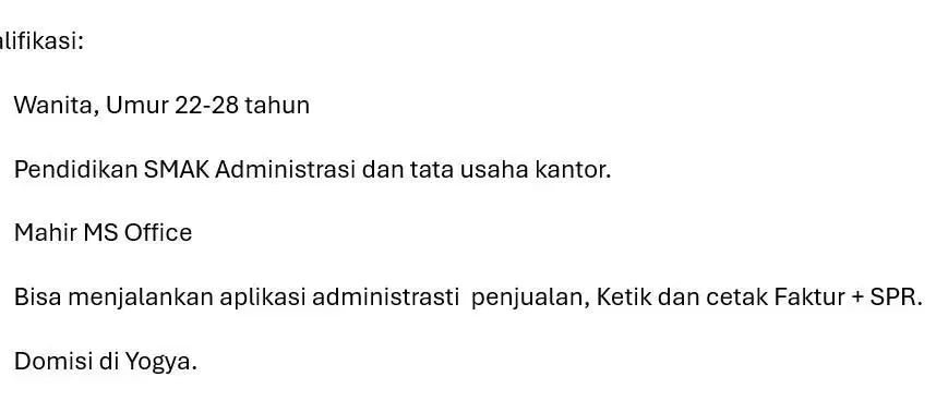 Karyawati Bag Admin (Yogya)