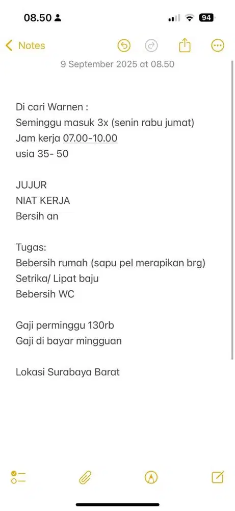 Warnen surabaya barat upah mingguan , kerja seminggu 3x