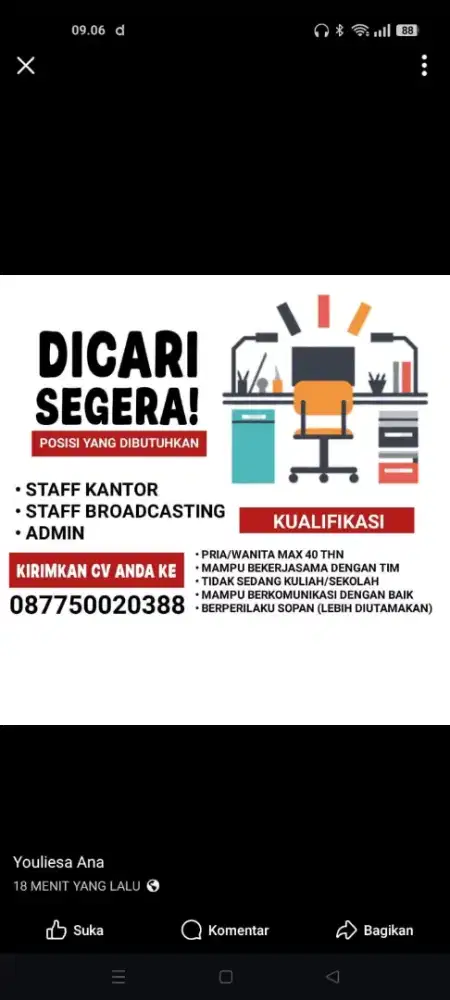 Lowongan kerja staf Admin