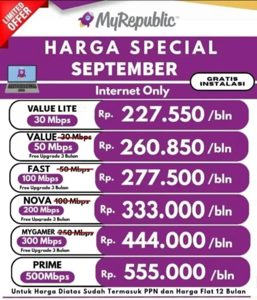 Promo wifi unlimited gratis pemasangan