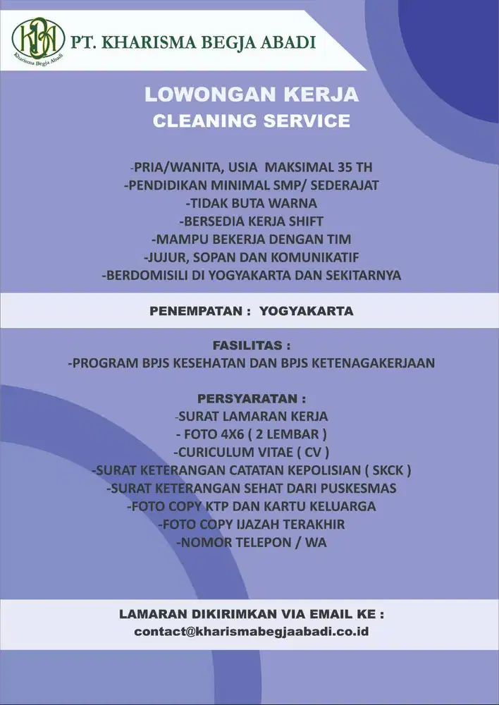 LOWONGAN KERJA CLEANING SERVICE