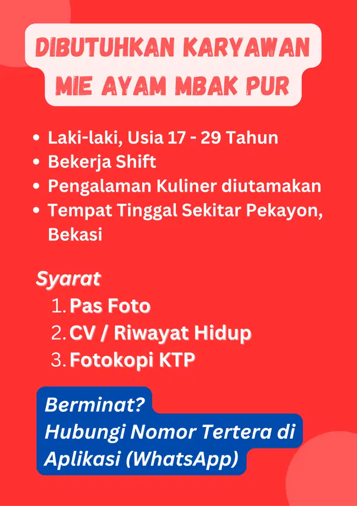 Loker Lowongan Kerja Pelayan Waiter Waitress Mie Ayam Pekayon