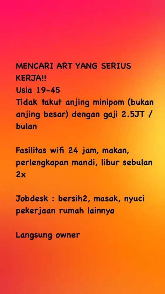 MENCARI ASISTEN RUMAH TANGGA