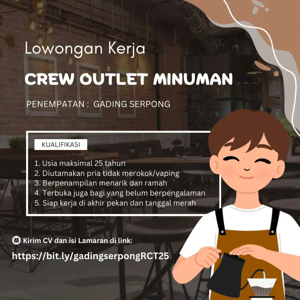 LOWONGAN KERJA CREW OUTLET MINUMAN, Gading Serpong