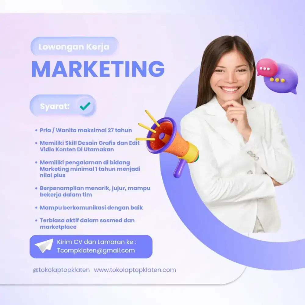 Lowongan Marketing Toko Laptop Klaten