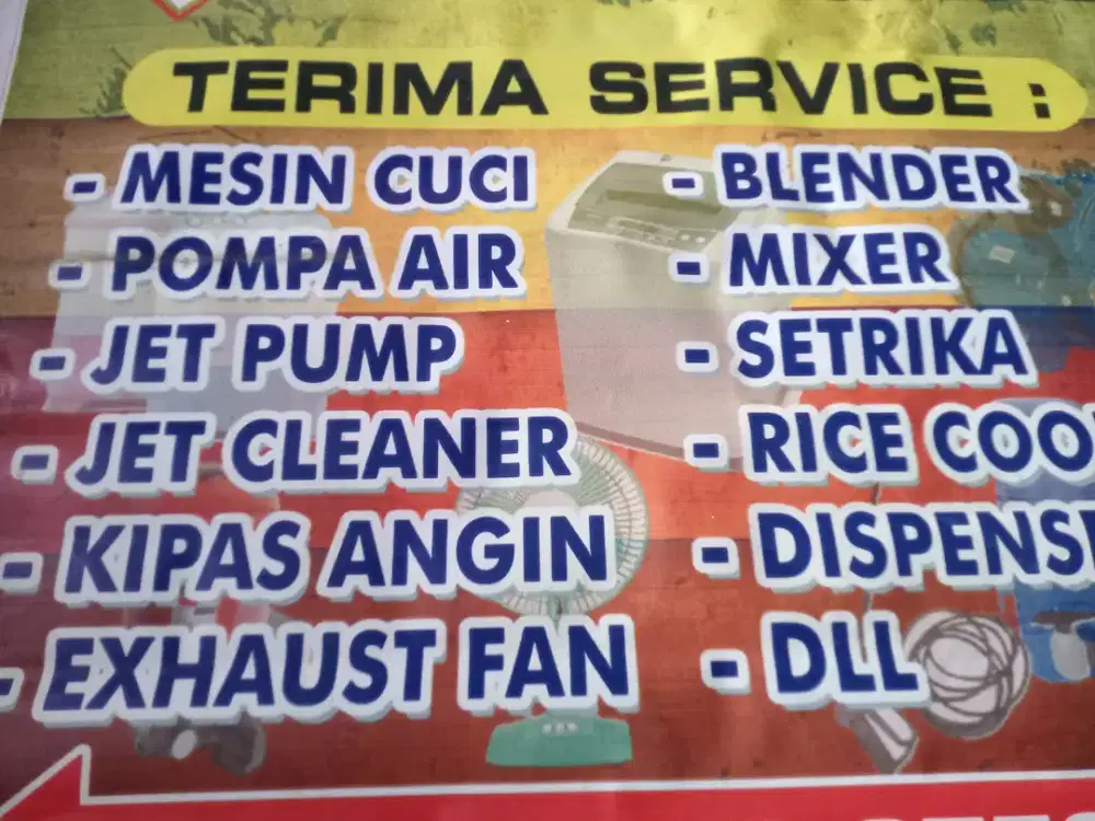 Service mesin cuci, pompa air, kulkas, kipas angin,dll