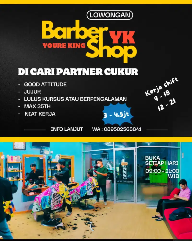 Lowongan pangkas rambut/tukang cukur/barberman/capster