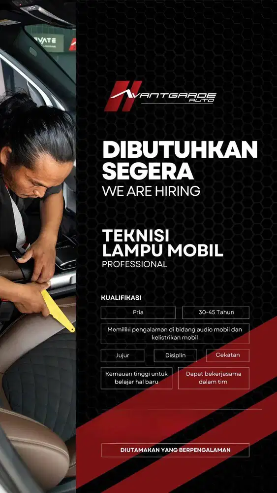 Dibutuhkan TEKNISI LAMPU MOBIL / KELISTRIKAN MOBIL