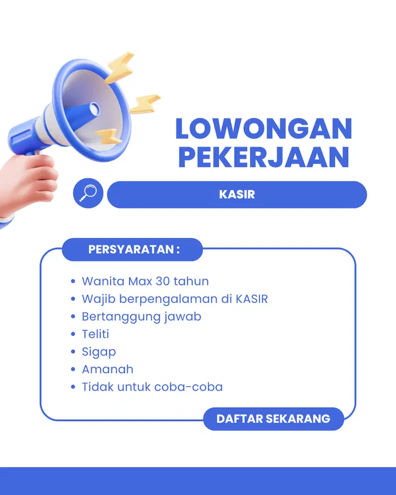 Dicari KASIR Berpengalaman SAJA