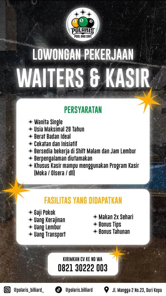 WANITA SINGLE ( WAITERS & KASIR )