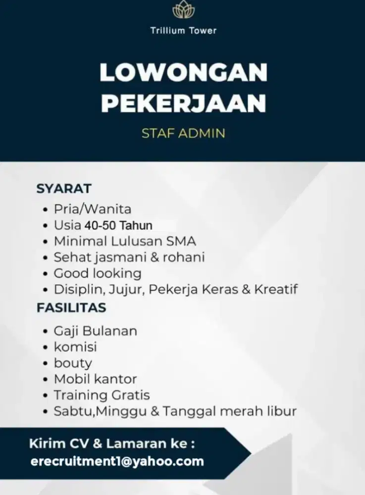 Dibutuhkan Staf Admin Kantor Surabaya