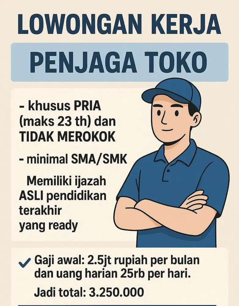 Lowongan penjaga toko jakarta barat khusus pria dan bukan perokok