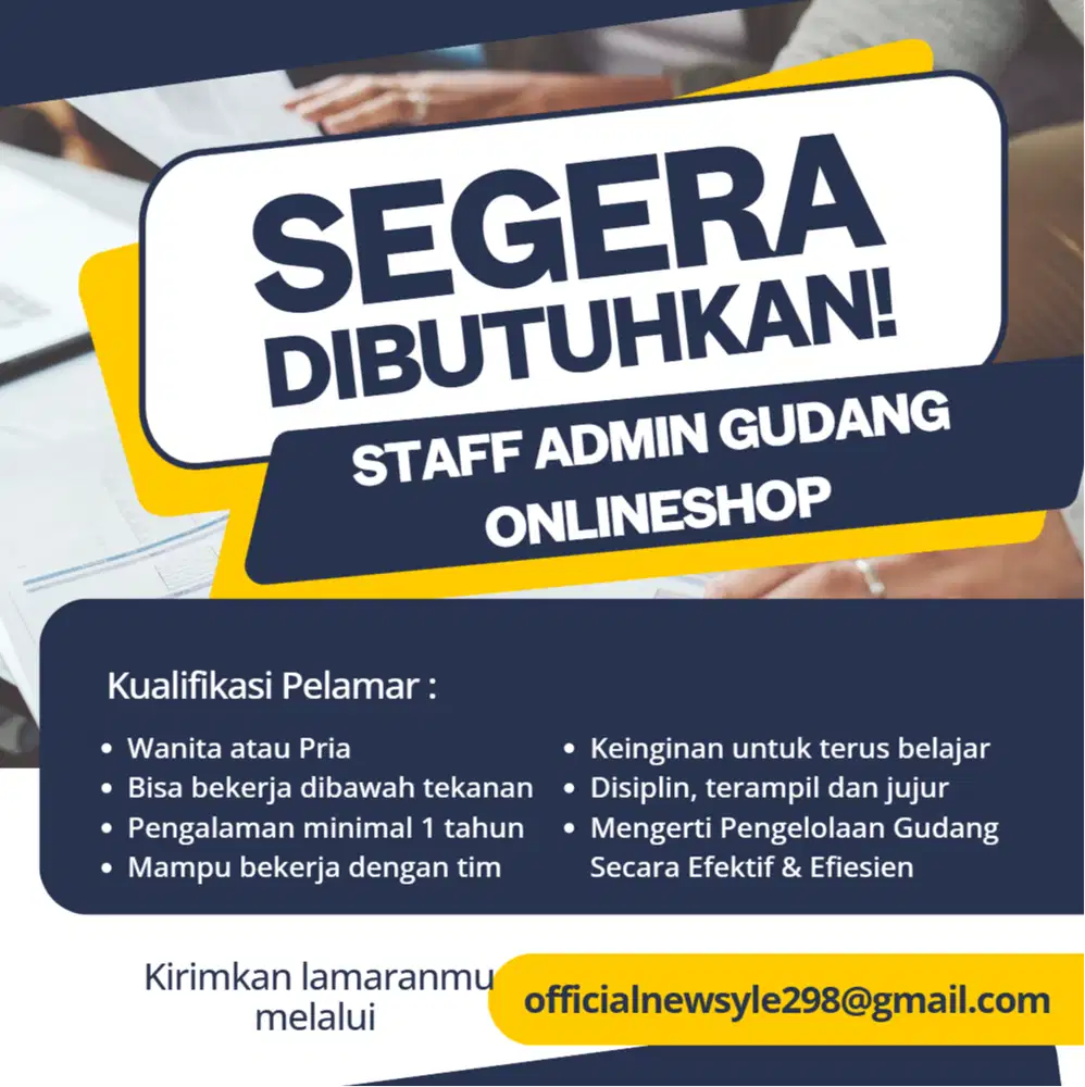 DIBUTUHKAN ADMIN GUDANG ONLINESHOP