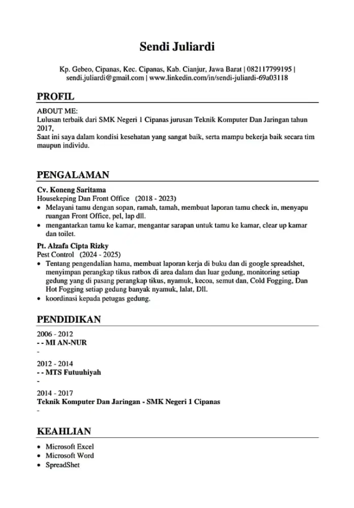 Info lowongan kerja Office boy atau pest control