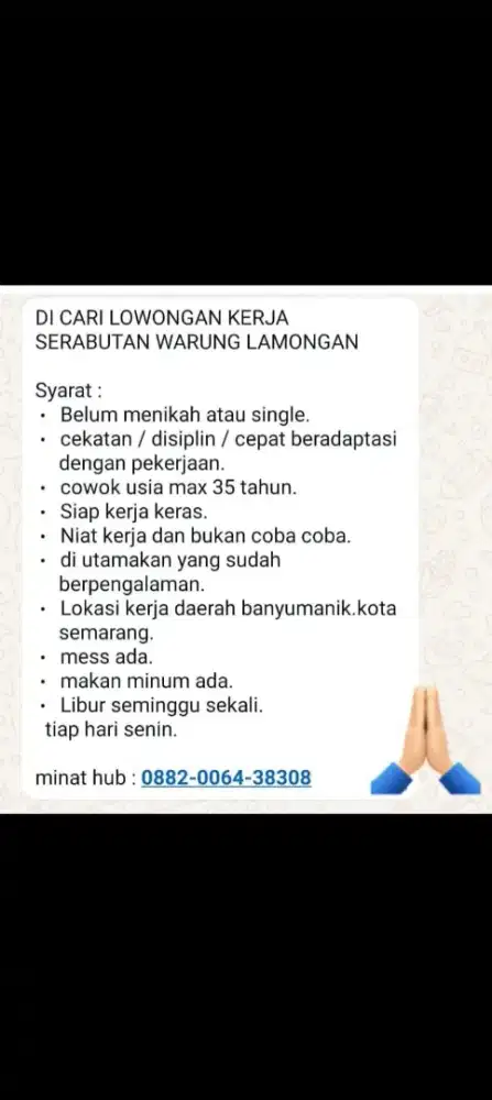Lowongan Tenaga Bantu Warung