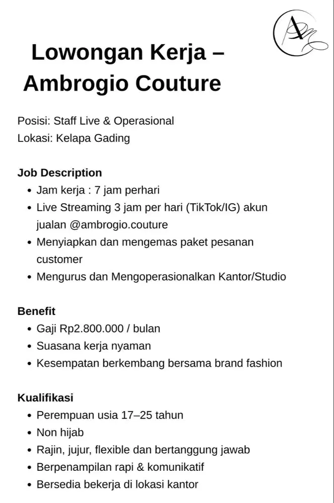 LOWONGAN KERJA HOST LIVESTREAM