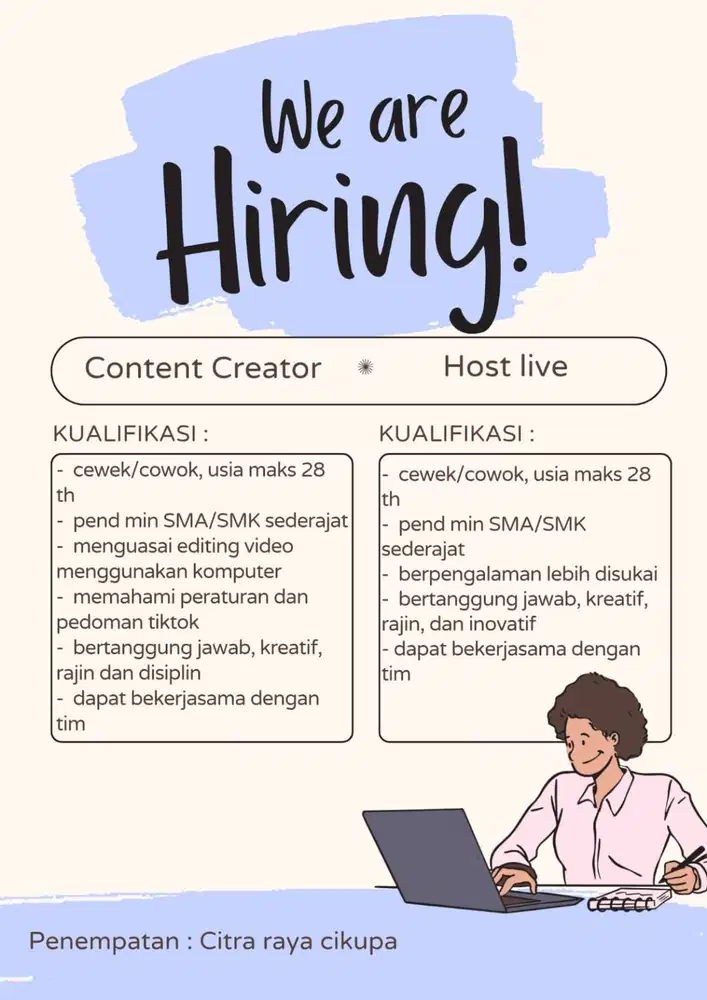 DIBUTUHKAN SEGERA CONTENT CREATOR & HOST LIVE