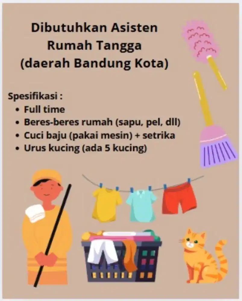 Lowongan Kerja Asisten Rumah Tangga Menginap