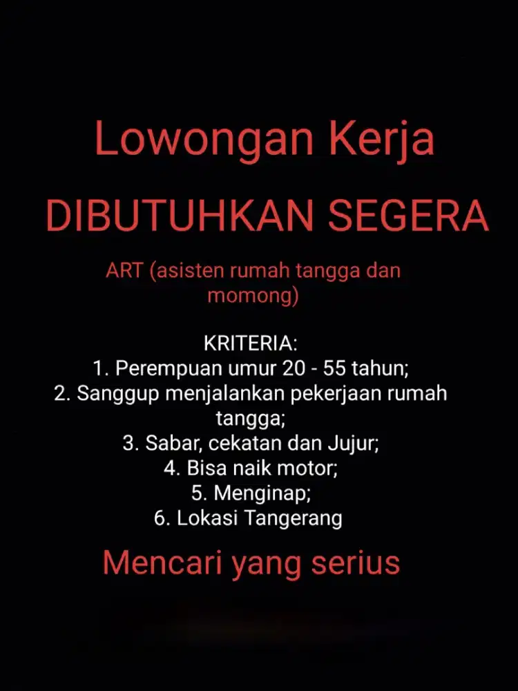 Mencari ART (Asisten Rumah Tangga)
