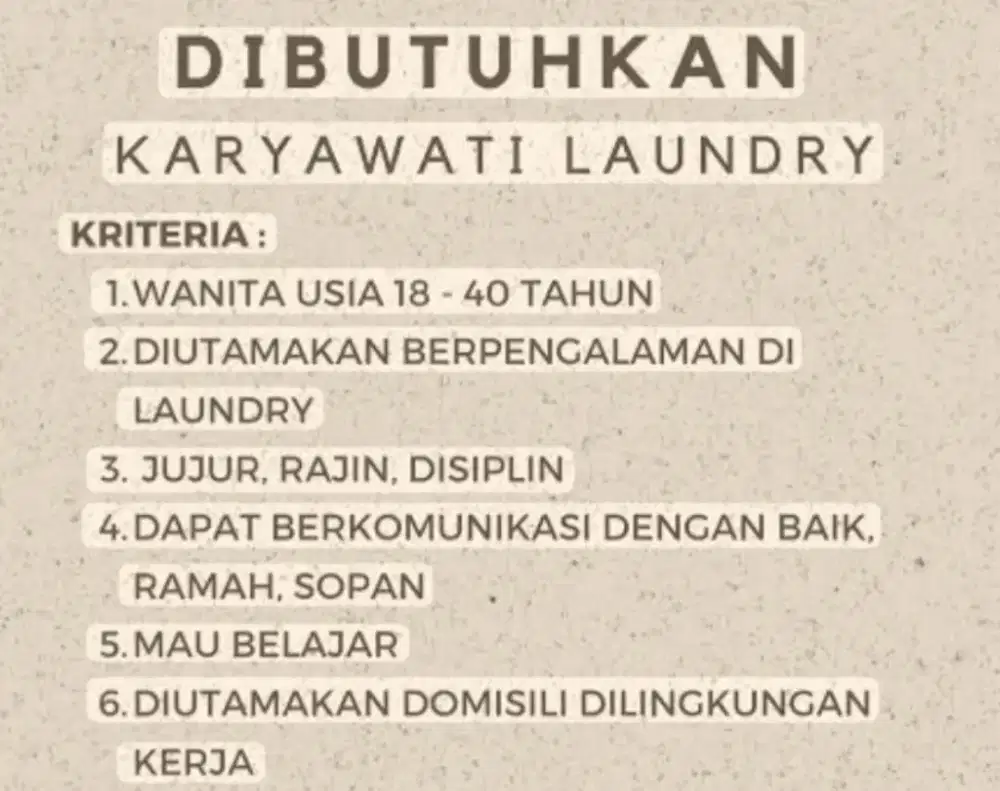 Lowongan kerja di laundry